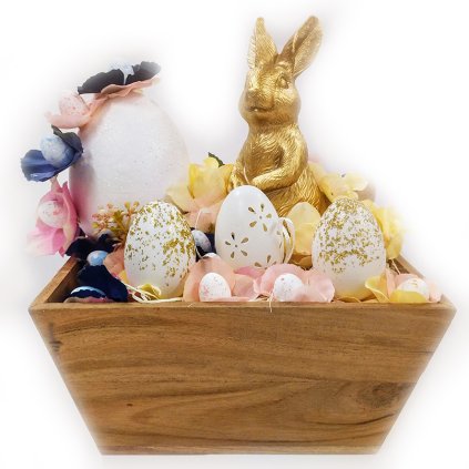 Velikonoční truhlík s králíkem  Velikonoční dekorace na stůl 22 x 18 x 26cm