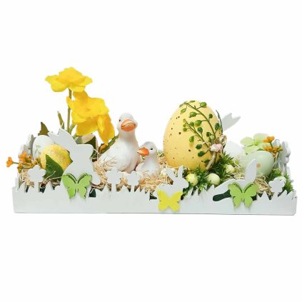 Velikonoční dekorace - ohrádka s kachní a narcisy  Velikonoční dekorace - ohrádka s králíky a narcisy