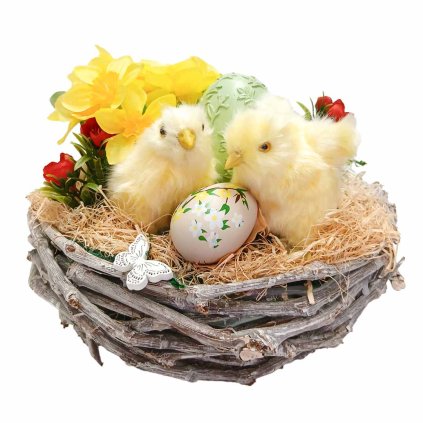 Jarní květinová dekorace s kuřátky  Jarní květinová dekorace s kuřátky