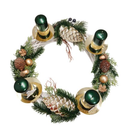 Zeleno zlatý adventní svícen na stůl  Zeleno zlatý adventní svícen na stůl