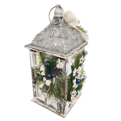 Adventní lucerna s bilo-modrými kuličkami  Adventní lucerna