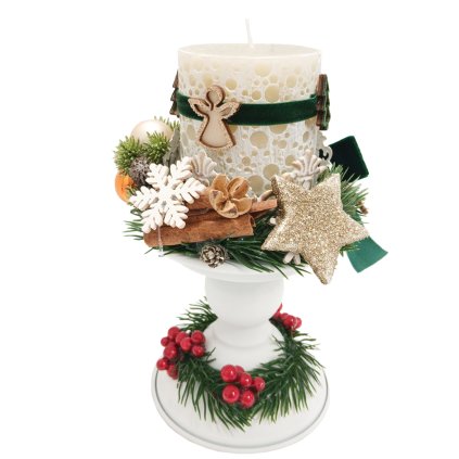 Zeleno bílý adventní svícen na stůl  Zeleno bílý adventní svícen