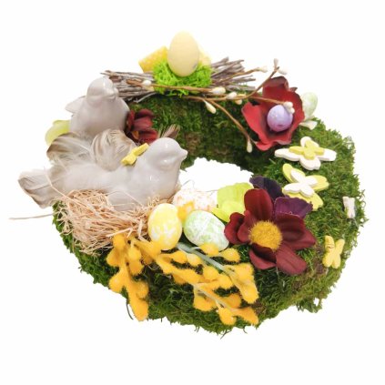 Velikonoční mechový věnec s ptáčci  Velikonoční mechový věnec s ptáčci