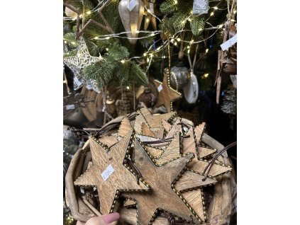 Hvězda dřevo - zlaté korálky