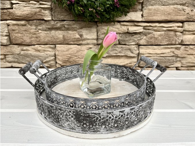 Sedy kulaty podnos s uchy 2