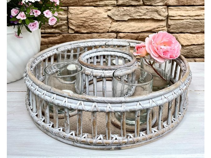 Bily ratanovy svicen na 5 svicek 2 upr