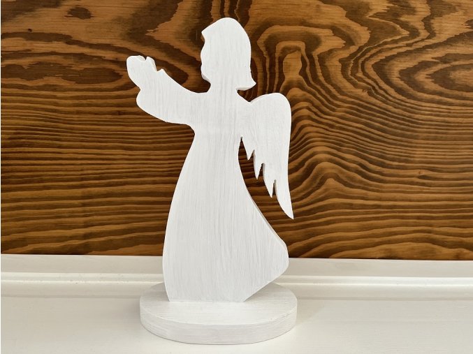 Dekorace bílý dřevěný anděl 1