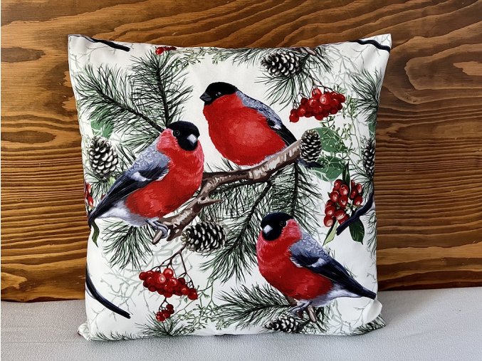 Zimní sametový povlak na polštář s ptáčky 45 x 45 cm