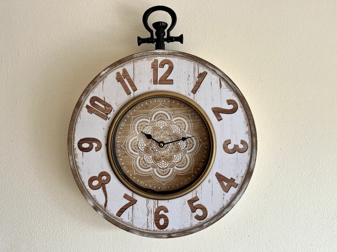 Přírodně krémové nástěnné hodiny Mandala 3