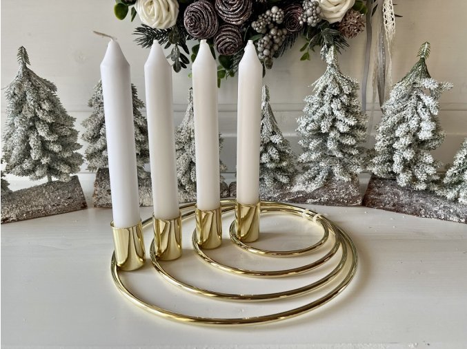 Zlatý adventní kovový svícen 1