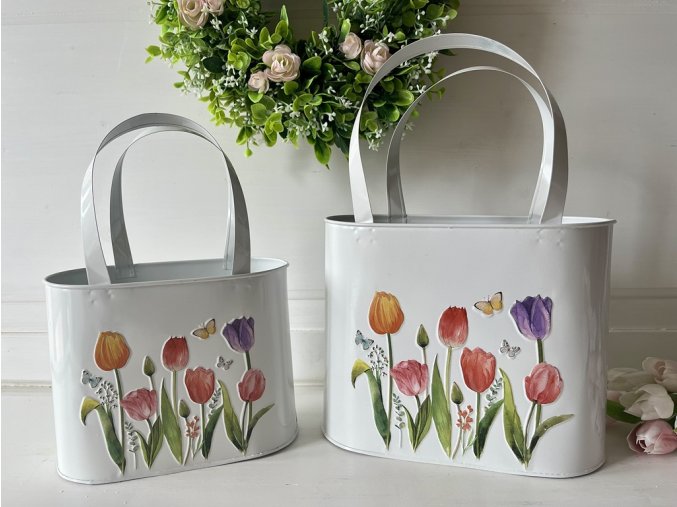 Plechová nádoba taška s motivem tulipánů 4