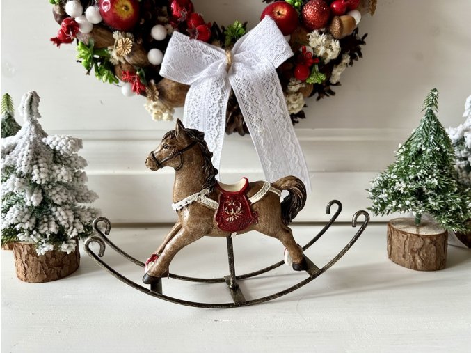 Dekorace houpací koník hnědo červený 2