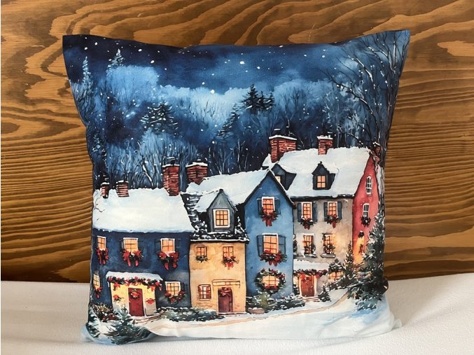 Zimní povlak na polštář vesnička 45 x 45 cm 4