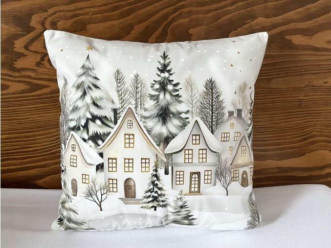 Zimní povlak na polštář vesnička 45 x 45 cm 6