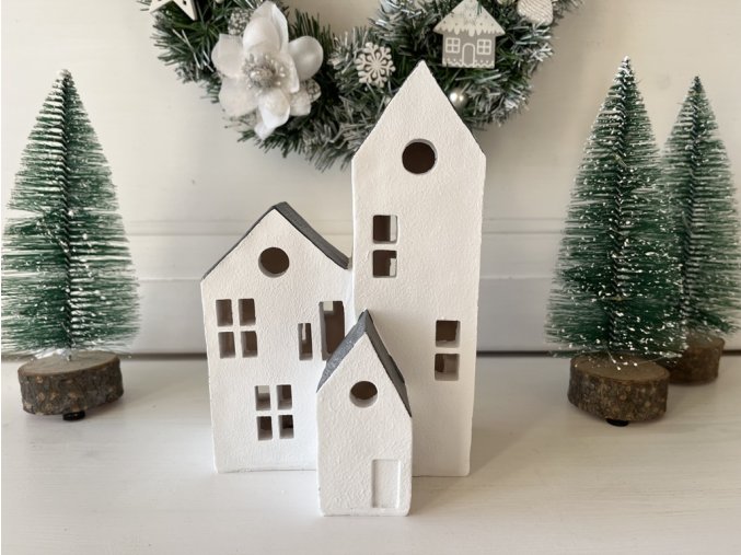 Bílé LED domečky s šedou střechou