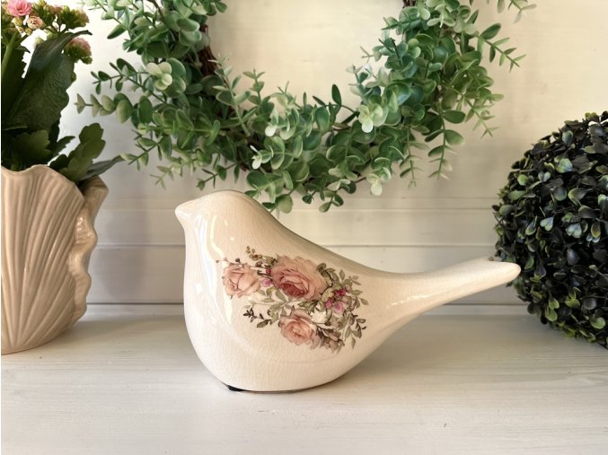 Dekorace keramický ptáček s růžemi Rosien 1