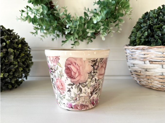 Keramický obal na květináč s růžemi Rosien