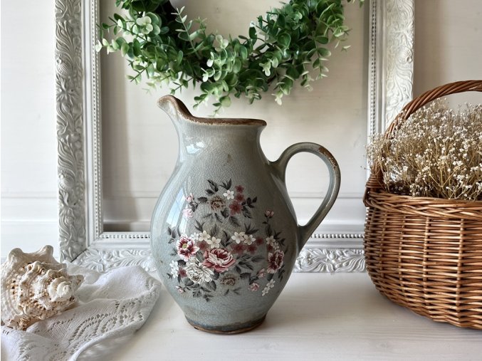 Šedý keramický džbán s květy Floria 5