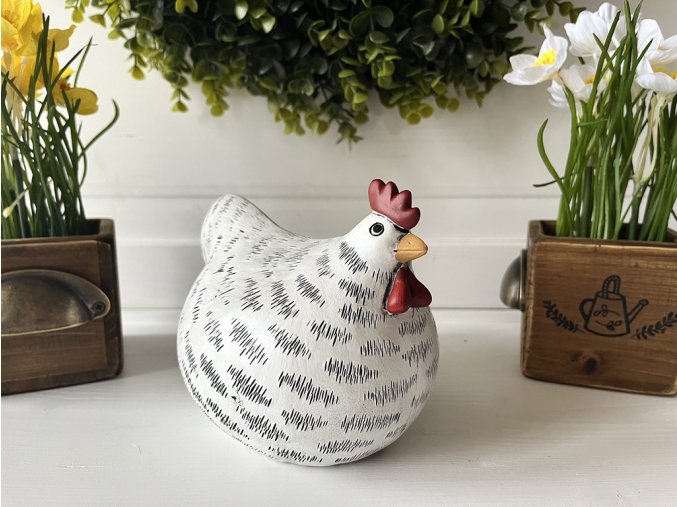 Dekorace slepička bílo-černá větší