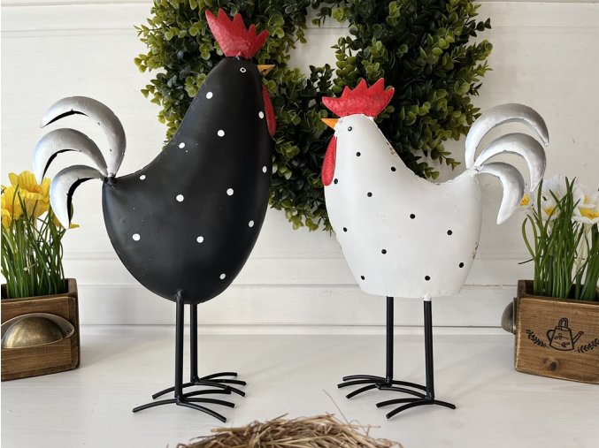 Dekorace kovová slepička a kohoutek