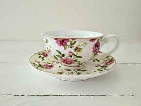 Kvetovany porcelanovy salek s podsalkem I