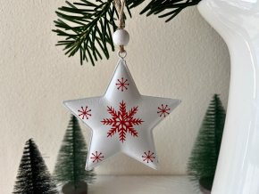 Závěsná dekorace bílá hvězda s vločkou