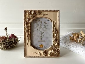 Béžovo zlatý antik fotorámeček s růžemi