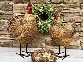Dekorace slepička a kohoutek, hnědá