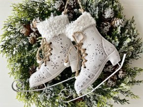 Dekorace plechové bílé brusle 2