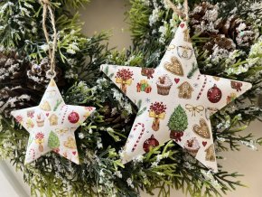 Bílá kovová hvězda s vánočními motivy - 2 velikosti