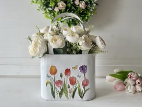 Plechová nádoba taška s motivem tulipánů