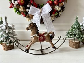 Dekorace houpací koník hnědo červený 2