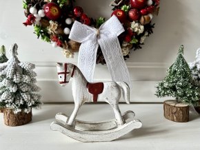 Dekorace dřevěný koníček bílo červený 3