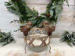 Adventní kovový svícen bílý s hnědou patinou 2