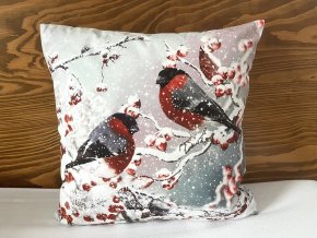Zimní sametový povlak na polštář s ptáčky 45 x 45 cm 4