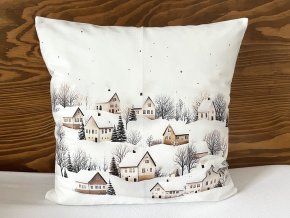 Zimní povlak na polštář vesnička 45 x 45 cm