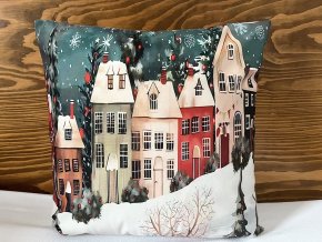 Zimní povlak na polštář vesnička 45 x 45 cm 3
