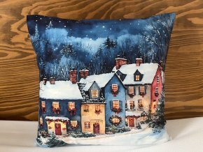 Zimní povlak na polštář vesnička 45 x 45 cm 4