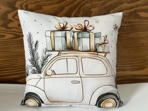 Zimní povlak na polštář s autem 45 x 45 cm