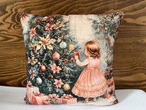 Zimní povlak na polštář holčička s vánočním stromečkem 45 x 45 cm 1