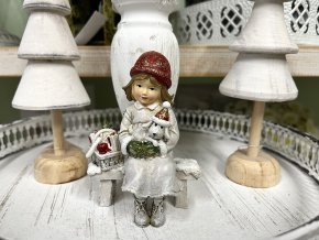 Dekorace dívka s pejskem na lavičce