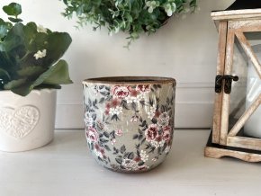 Šedý keramický květináč s květy Floria 4