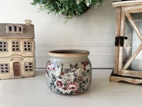 Šedý keramický květináč s květy Floria 5