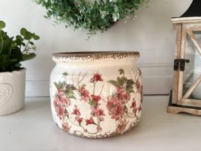 Béžový keramický obal na květináč s květy lilie