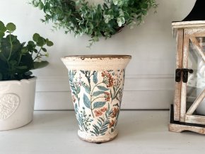 Béžový antik květináč s květinovým dekorem