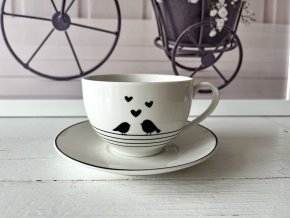 Porcelánový šálek s podšálkem s ptáčky Love Birds