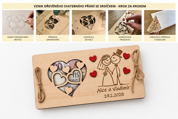 Jak vzniká dřevěné svatební přání? Krok za krokem