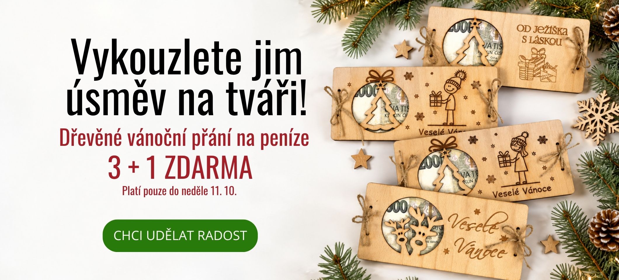 Vánoční přání na peníze - akční sada 3+1 zdarma