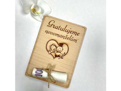 dřevěné přání na peníze svatební