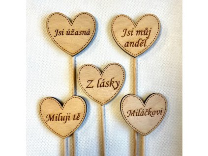 Zápich Srdce 7 cm s lemem a nápisem